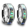 Maravi Tungsten Wedding Band Set With Mother of Pearl Inlaid - 4mm- 10mm