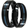 Marquise Beveled Black Tungsten Wedding Band Set With Blue Grooved Center 6mm & 8mm