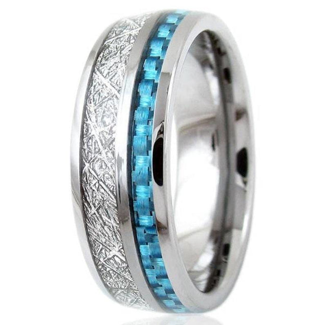 Maxwell Meteorite Tungsten Carbide Ring Blue Carbon Fiber Inlay - 6mm & 8mm