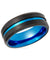 Men’s Beveled Sky Blue Grooved Black Tungsten Carbide Wedding Band - 8mm