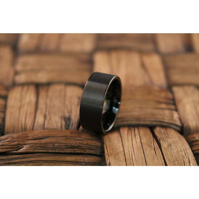 Men’s Black Brushed Pipe Cut Tungsten Carbide Wedding Band - 7mm 9mm & 12mm