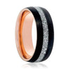 Men’s Black Tungsten Carbide Ring With Rose Gold & Meteorite Inlay 8mm