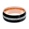 Men’s Black Tungsten Carbide Ring With Rose Gold & Meteorite Inlay 8mm