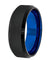 Men’s Black Tungsten Wedding Band With Beveled Edges and Blue Inside - 8 mm