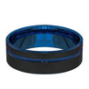 Men’s Black Tungsten Wedding Band With Blue Groove and Inside - 8 mm