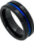 Mens Black Tungsten Wedding Band With Blue Grooved Center High Polish - 8mm