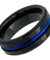 Mens Black Tungsten Wedding Band With Blue Grooved Center High Polish - 8mm