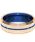 Mens Blue Grooved Tungsten Ring with Rose Gold Inlay Beveled Edges- 6mm & 8 mm
