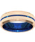 Mens Blue Grooved Tungsten Ring with Rose Gold Inlay Beveled Edges- 6mm & 8 mm