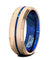 Mens Blue Grooved Tungsten Ring with Rose Gold Inlay Beveled Edges- 6mm & 8 mm