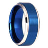 Men’s Blue Tungsten Carbide Ring Brushed Center Stepped Beveled Edge - 9mm
