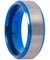 Mens Blue Tungsten Wedding Band Gun Metal Beveled Edge Brushed Finish - 8mm