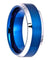Mens Blue Tungsten Wedding Ring Brushed High Polish Beveled Edge - 6mm & 8mm
