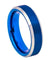 Mens Blue Tungsten Wedding Ring Brushed High Polish Beveled Edge - 6mm & 8mm