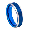 Mens Blue Tungsten Wedding Ring Brushed High Polish Beveled Edge - 6mm & 8mm
