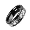 Mens Carbide Tungsten Ring Engraved Celtic Knot Pattern Black High Polish - 8mm