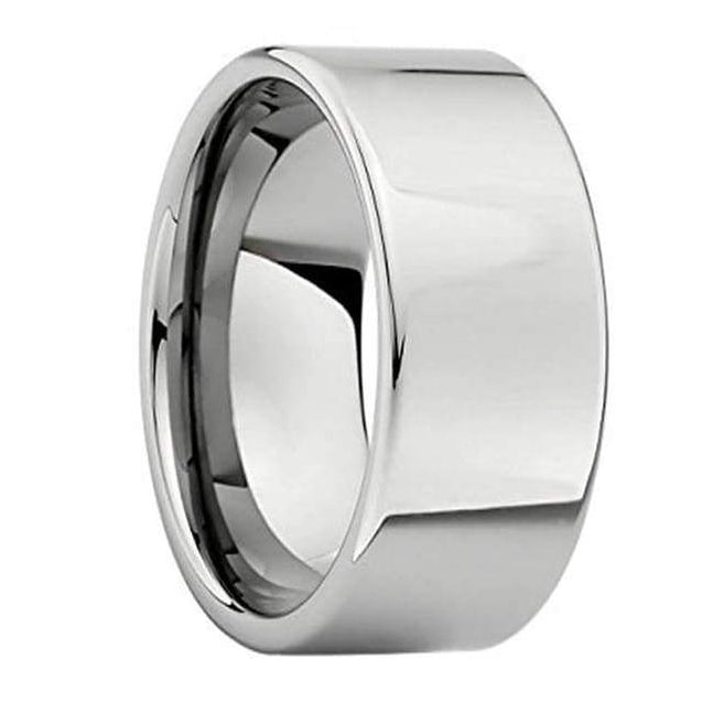 Mens Carbide Tungsten Wedding Ring High Polished Flat Pipe Cut Style 12mm
