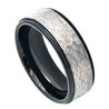 Mens Carbide Tungsten Wedding Ring Two-Tone Hammered Gun Metal Brush Finish & Black IP Inner Stepped Edge - 8mm