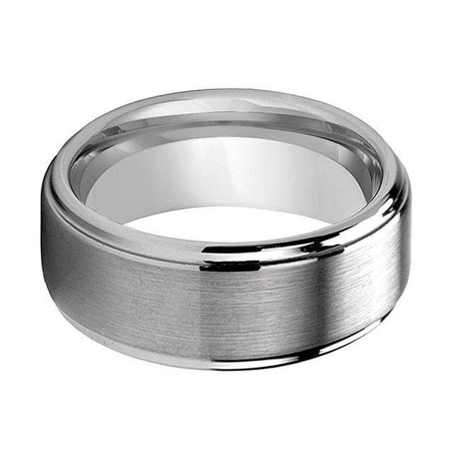 Mens Carbide Wedding Tungsten Ring Brushed Center Stepped Edge - 8mm