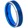Mens Carbide Wedding Tungsten Ring High Polish Beveled Edge Blue IP Brushed Center - 6mm