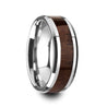 Men’s Carpathian Wood Inlaid Tungsten Wedding Band With Polished Beveled Edges 8mm