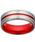 Mens Classic Grooved Silver And Red Tungsten Wedding Band With Beveled Edges - 8mm