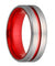 Mens Classic Grooved Silver And Red Tungsten Wedding Band With Beveled Edges - 8mm
