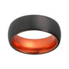 Men’s Domed Black Tungsten Ring With Atomic Orange Inside & Brushed Finish 6mm 8mm