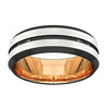 Men’s Domed Double Grooved Tungsten Wedding Band With Rose Gold Inlay - 8mm