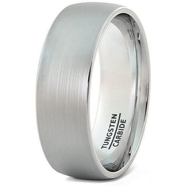 Mens Domed Engraved Tungsten Wedding Ring With Brushed Center - 8mm