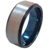 Men’s Extra Wide Tungsten Wedding Band With Brushed Center and Ion Plated Blue Inside 10mm