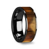 Men’s Flat Black Ceramic Wedding Band With Real Olive Wood Inlay 8mm