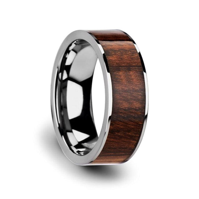 Men’s Flat Tungsten Carbide Ring With Real Carpathian Wood Inlay 8mm
