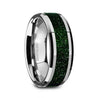 Mens Green Goldstone Inlay Tungsten Wedding Ring Beveled Polished Finish - 8mm