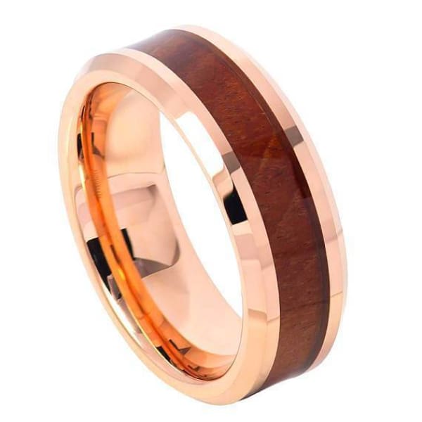 Men’s Hawaiian Koa Wood Inlaid Tungsten Carbide Ring With Beveled Edges- 8mm