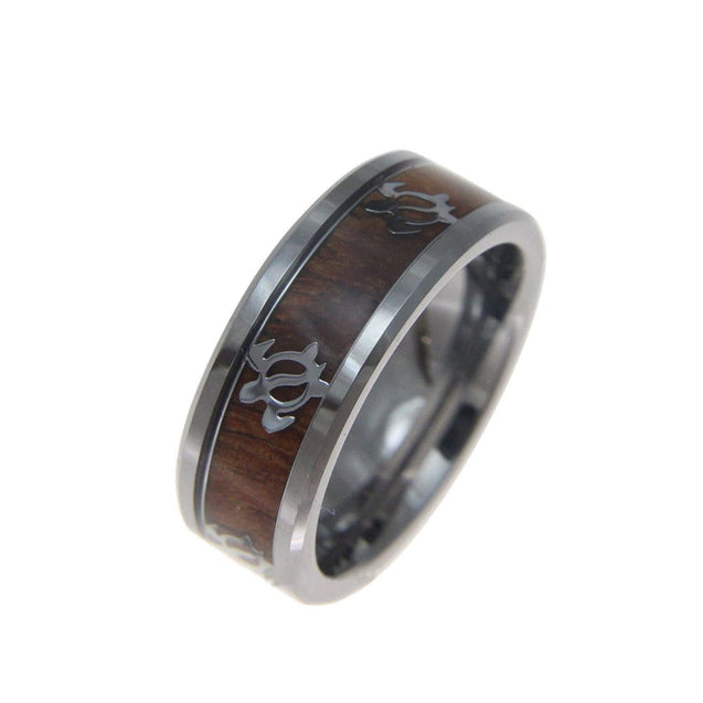 Mens Honu Turtle Tungsten Ring Hawaiian Koa Wood Band Genuine Inlay Comfort Fit - 8mm