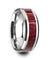Men’s Purpleheart Wood Inlaid Tungsten Wedding Band With Beveled Edges 8mm