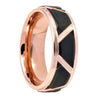 Mens Rose Gold Inlaid Tungsten Ring High With Black Trapezoid Center - 8mm