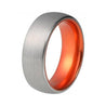 Mens Silver Tungsten Wedding Band Atomic Orange Ring Brushed Finish 4mm - 10mm