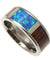 Mens Titanium Band Genuine Hawaiian Koa Wood Inlay Opal Comfort Fit Ring - 8mm
