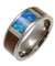 Mens Titanium Band Genuine Hawaiian Koa Wood Inlay Opal Comfort Fit Ring - 8mm