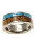 Mens Titanium Wedding Band Genuine Inlay Hawaiian Koa Wood Turquoise Ring - 8mm