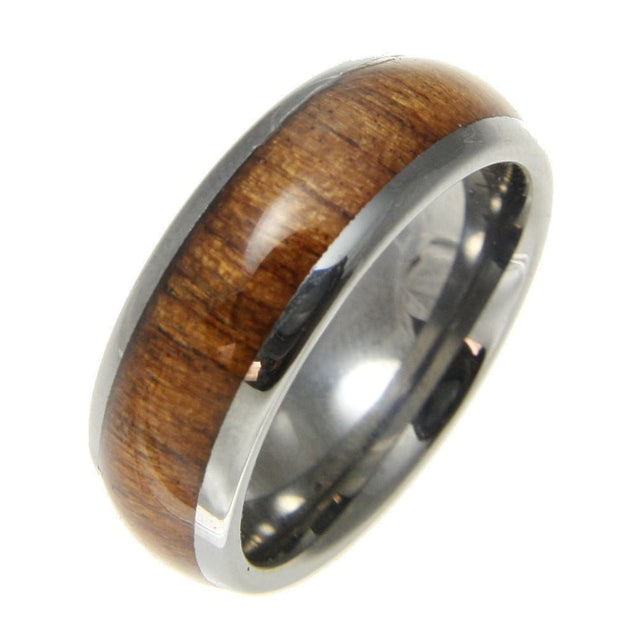 Mens Tungsten Band Genuine Inlay Hawaiian Koa Wood Comfort Fit Dome Style Ring - 8mm