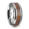 Mens Tungsten Carbide Koa Wood Inlaid Wedding Ring With Beveled Edges 4mm - 12 mm