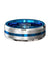 Mens Tungsten Carbide Wedding Ring w/ Blue Grooved Center Comfort Fit - 8mm