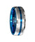 Mens Tungsten Carbide Wedding Ring w/ Blue Grooved Center Comfort Fit - 8mm