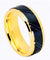 Mens Tungsten Wedding Band Gold Inner Ring Diagonally Grooved Center & Black IP - 8mm