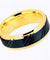 Mens Tungsten Wedding Band Gold Inner Ring Diagonally Grooved Center & Black IP - 8mm