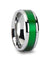 Mens Tungsten Wedding Band Textured Green Inlay Beveled Polished Finish - 8mm