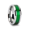 Mens Tungsten Wedding Band Textured Green Inlay Beveled Polished Finish - 8mm